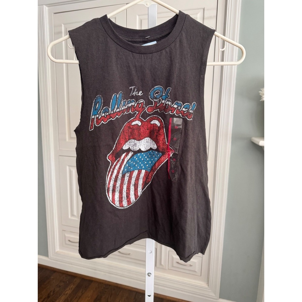 NWT The Rolling Stones Graphic Muscle Tank‎ Top Washed Black XS American Flag